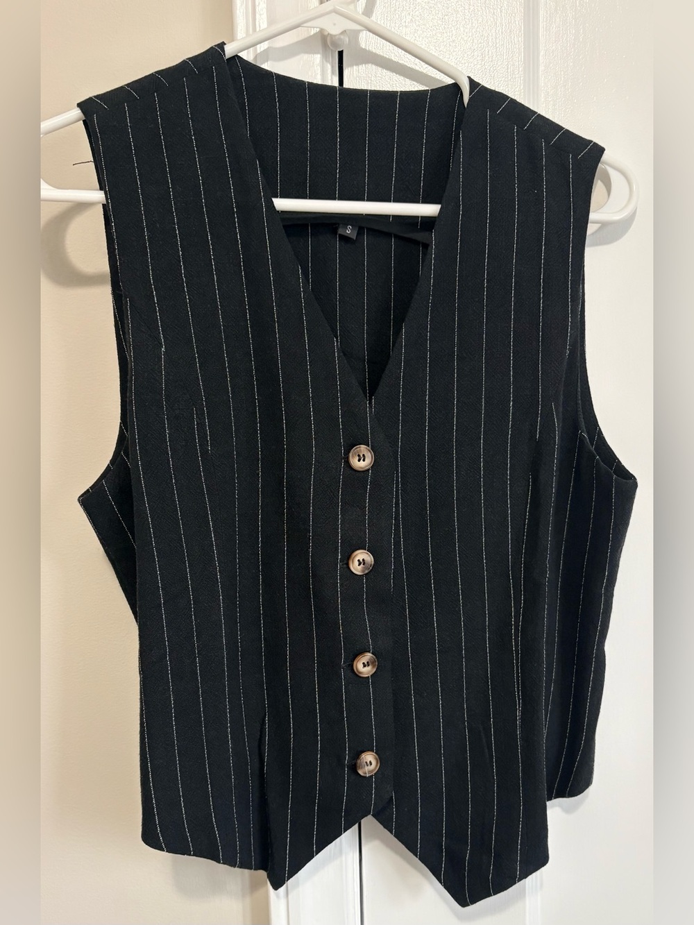 Black Pinstripe Button-Front Vest